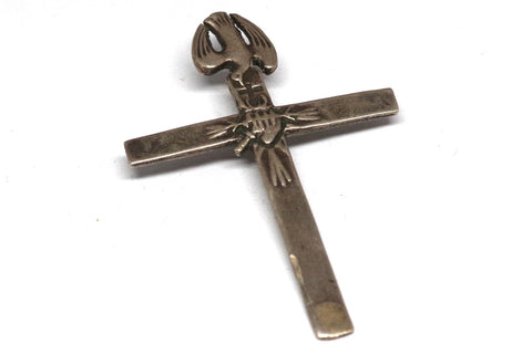 Large Silver Antique Apostolado de la Cruz Cross Pendant