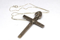 Large Silver Antique Apostolado de la Cruz Cross Pendant