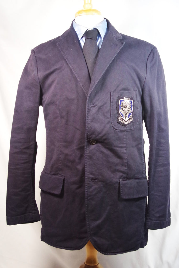 Bold Ralph Lauren Polo Embroidered Navy Blue Cotton Jacket - Sz L (42)