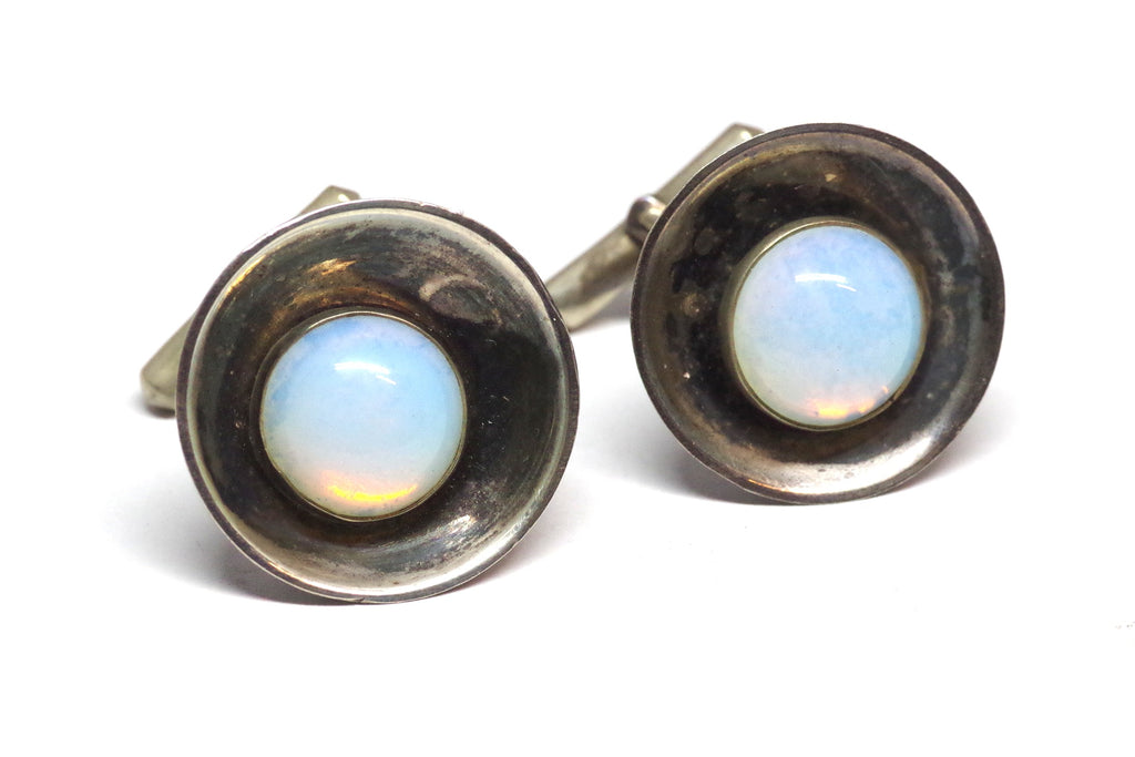 Lustrous Round Moonstone and Sterling Silver Cufflinks