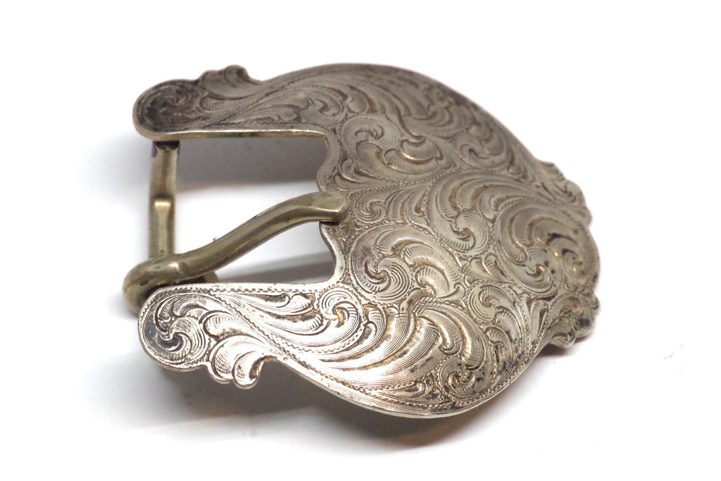 Intricate Art Nouveau Wage Sterling Silver Overlay Belt Buckle