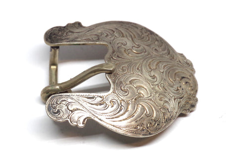 Intricate Art Nouveau Wage Sterling Silver Overlay Belt Buckle