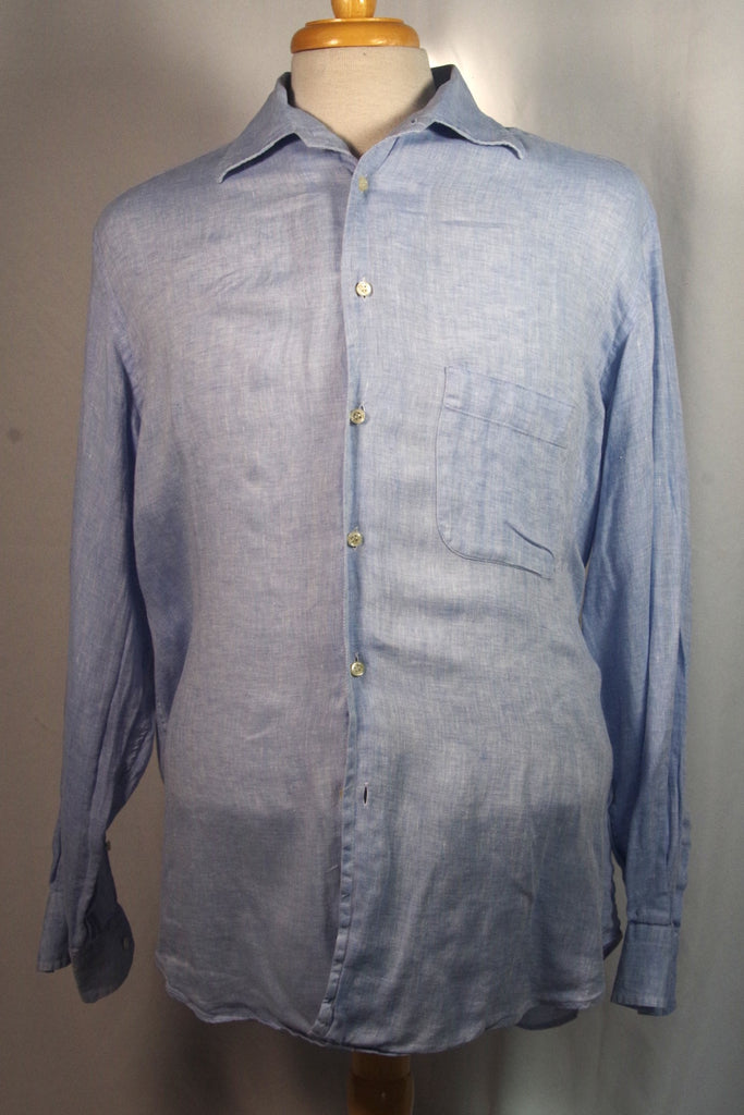 Stunning Loro Piana Blue Linen Dress Shirt - Sz XL