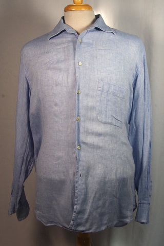 Stunning Loro Piana Blue Linen Dress Shirt - Sz XL