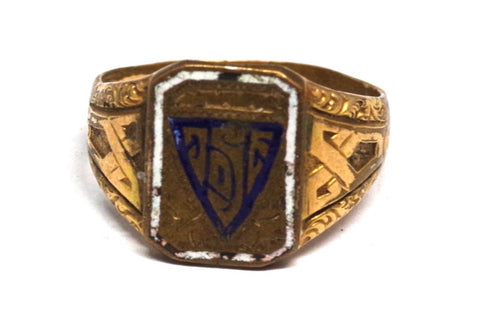 Classic 1/10 14kt Gold Shell Mexican Shield Class Ring