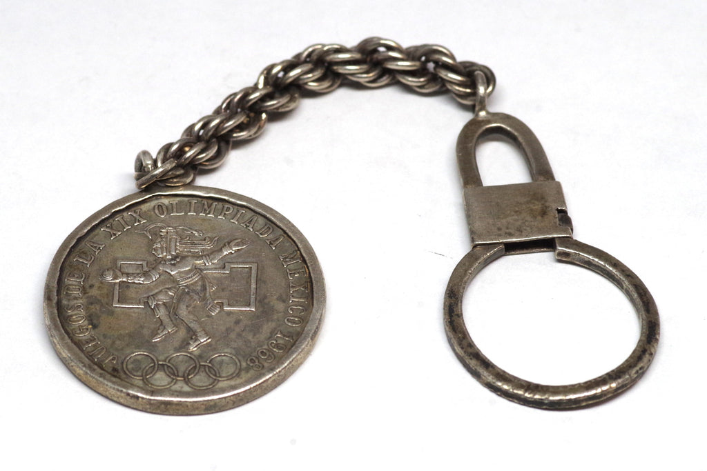 1968 Mexican Olympics Commemorative Silver Coin Keychain