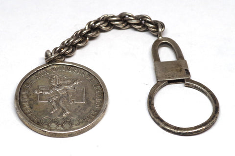 1968 Mexican Olympics Commemorative Silver Coin Keychain
