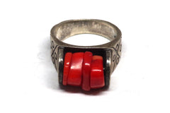Attractive Mexican Coral & Sterling Silver Ring
