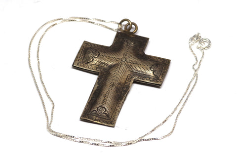Large Antique Mexican Silver Cross Pendant