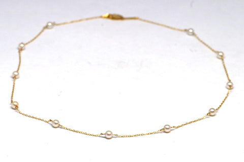 Elegant Thin 14kt Gold and Pearl Necklace