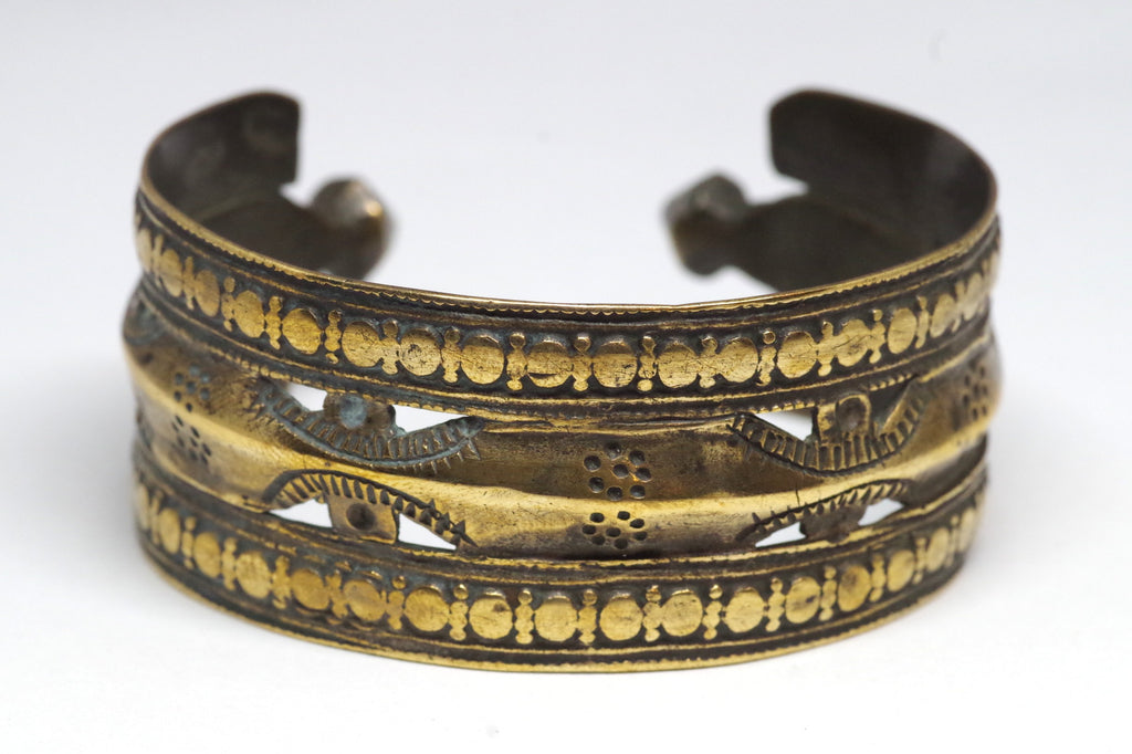 Chunky North African Patterned Metal Cuff Bracelet