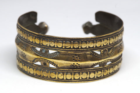Chunky North African Patterned Metal Cuff Bracelet