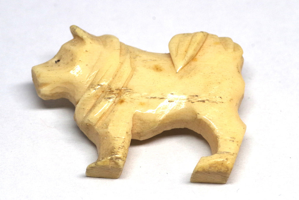 Elegant Vintage Husky Carved Bone Pin