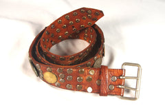 Magnificent Vintage Studded French Coin Leather Belt - Size 36