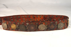 Magnificent Vintage Studded French Coin Leather Belt - Size 36