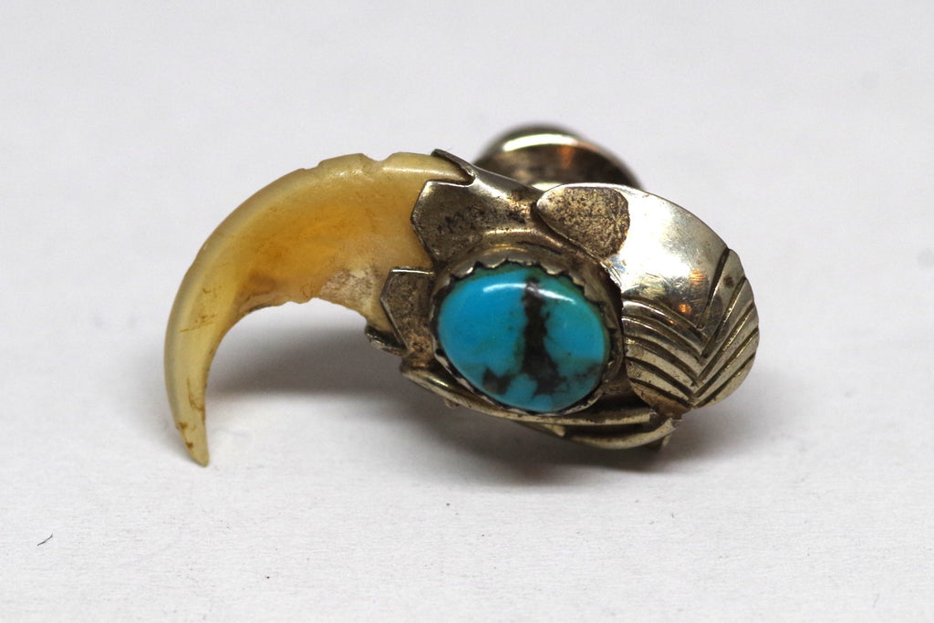 Stunning Southwestern Turquoise and Sterling Silver Claw Tie Pin