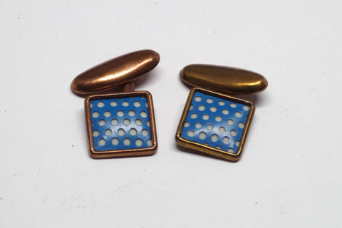 English Blue Polka-Dotted Square Cufflinks