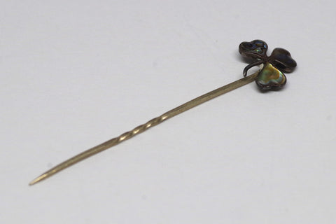 Lovely Silver and Mother of Pearl Shamrock Stick Pin