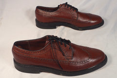 Vintage USA-Made Stacy Adams Brown Pebblegrain Leather Gunboats - Size 12D