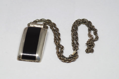 Gorgeous Rectangular Taxco Sterling Silver Onyx Necklace