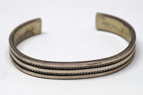 Tahe Navajo Sterling Silver Double Lined Cuff Bracelet