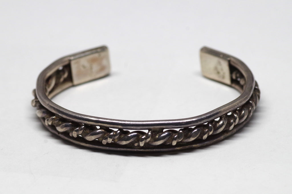 Classic Native American Braided Sterling Silver Cuff Bracelet