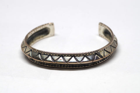 Gorgeous Triangular Patterned Native American Sterling Silver Cuff Bracelet