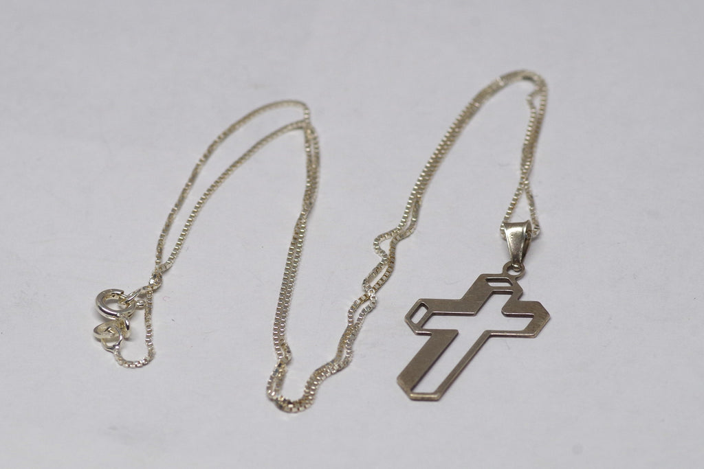 Modern Two-Dimensional Silver Cross Pendant