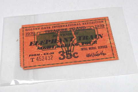 1939 Golden Gate Exposition Elephant Train Sightseeing Tour Ticket