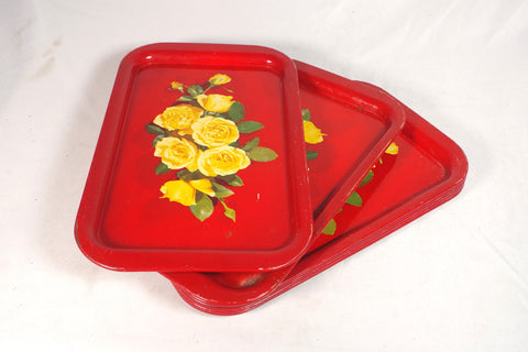 1940s Red Floral Metal Drink Trays