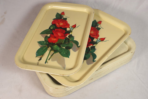 1940s White Floral Metal Drink Trays