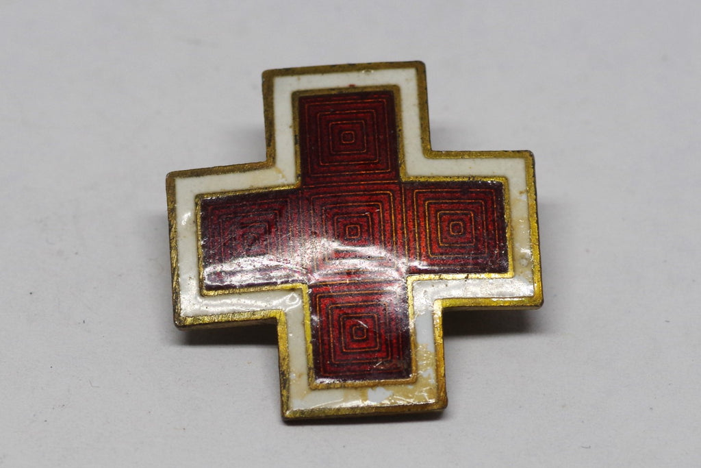 Vintage Sterling Silver Enamel Red Cross Pin