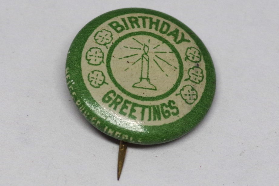 Vintage Green Birthday Greetings Pin