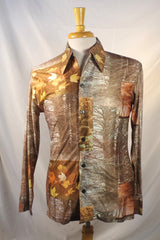 1970s Styled in California Autumn Leaves Picture Shirt - Sz 16