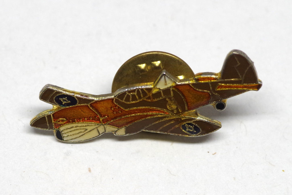 Shiny Orange Enamel Fighter Plane Pin