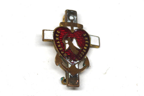 Early 20th Century Temperance Sherbrooke Enamel Heart and Cross Pin