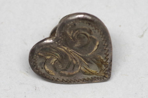 Victorian Swirly Sterling Silver Heart Tie Pin