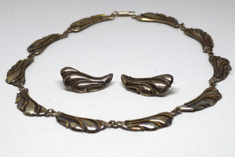 Elegant Taxco Sterling Silver Leaf Necklace and Earring Set