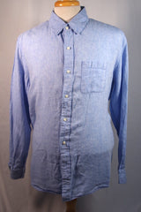 LL Bean Slightly Fitted 100% Linen Blue Dress Shirt - Sz L (~18)