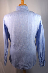LL Bean Slightly Fitted 100% Linen Blue Dress Shirt - Sz L (~18)