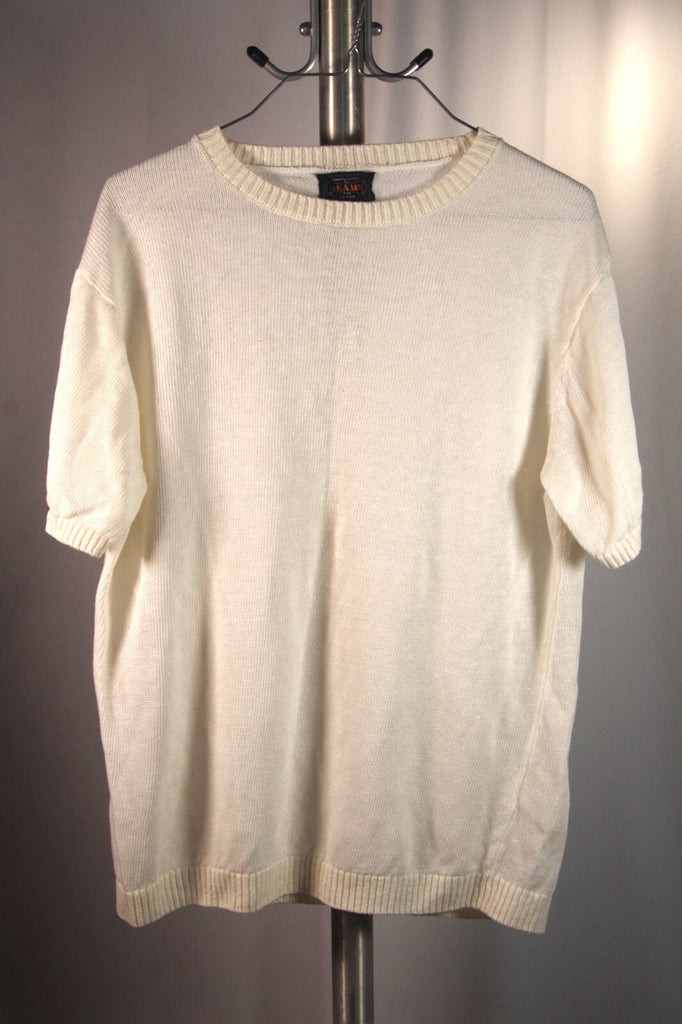 Beams From Japan White Flanders Linen Short Sleeved Knit Top - Sz L