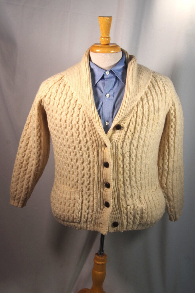 Stunning Handmade Cream Cable-Knit Wool Cardigan - Sz ~42