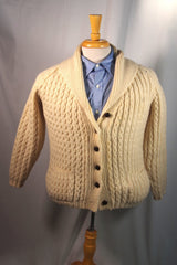 Stunning Handmade Cream Cable-Knit Wool Cardigan - Sz ~42