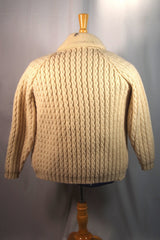Stunning Handmade Cream Cable-Knit Wool Cardigan - Sz ~42