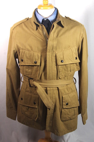 Incredible Vintage Belted Tan Cotton Safari Jacket - Sz ~44