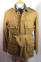 Incredible Vintage Belted Tan Cotton Safari Jacket - Sz ~44