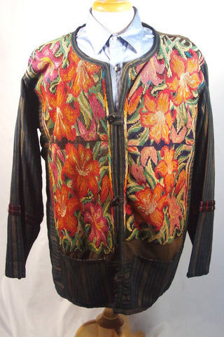 Vintage Guatemalan Floral Tapestry Jacket - Sz ~52