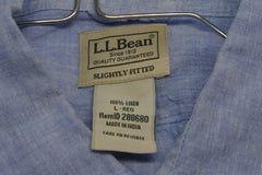 LL Bean Slightly Fitted 100% Linen Blue Dress Shirt - Sz L (~18)