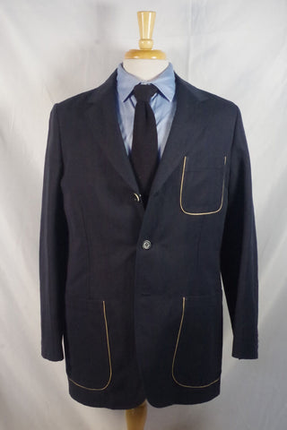 Brioni Silk-Lined Navy Blue Cotton/Linen Jacket - Sz 40