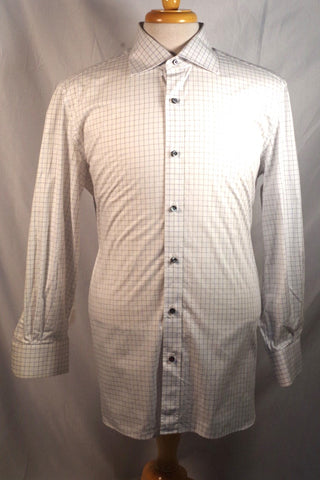 Isaia Napoli Neiman Marcus White Plaid Dress Shirt - Sz  16.5 (42)